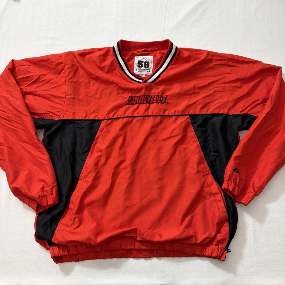 58 SPORTS Red/Black/White Sz Large "Louisville" Trade Marks Side Zip windbreaker